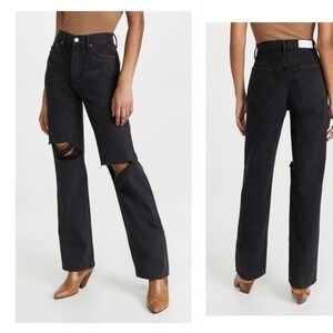 RE/DONE High Rise Rigid Loose Jean in Black Distressed